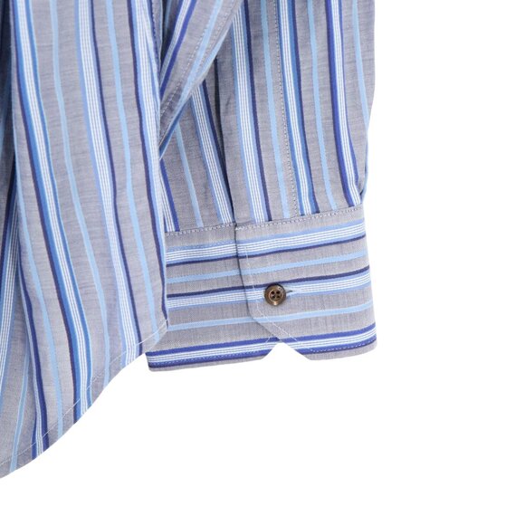Etro Blue Striped Button Front Long Sleeve Men's Shirt 44 - Picture 5 of 5